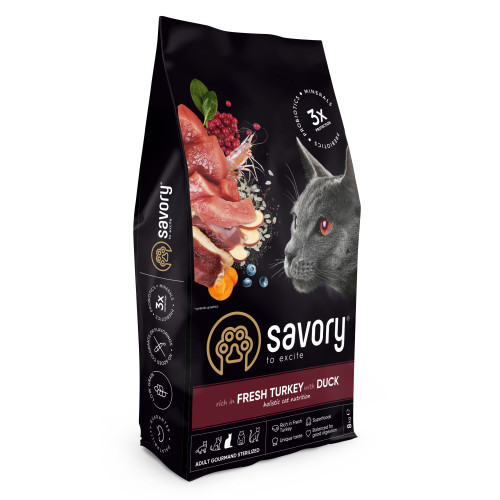Корм сухой Savory Adult Cat Steril Fresh Turkey with Duck для стерилизованных кошек с индейкой и уткой 8 кг Киев - изображение 1