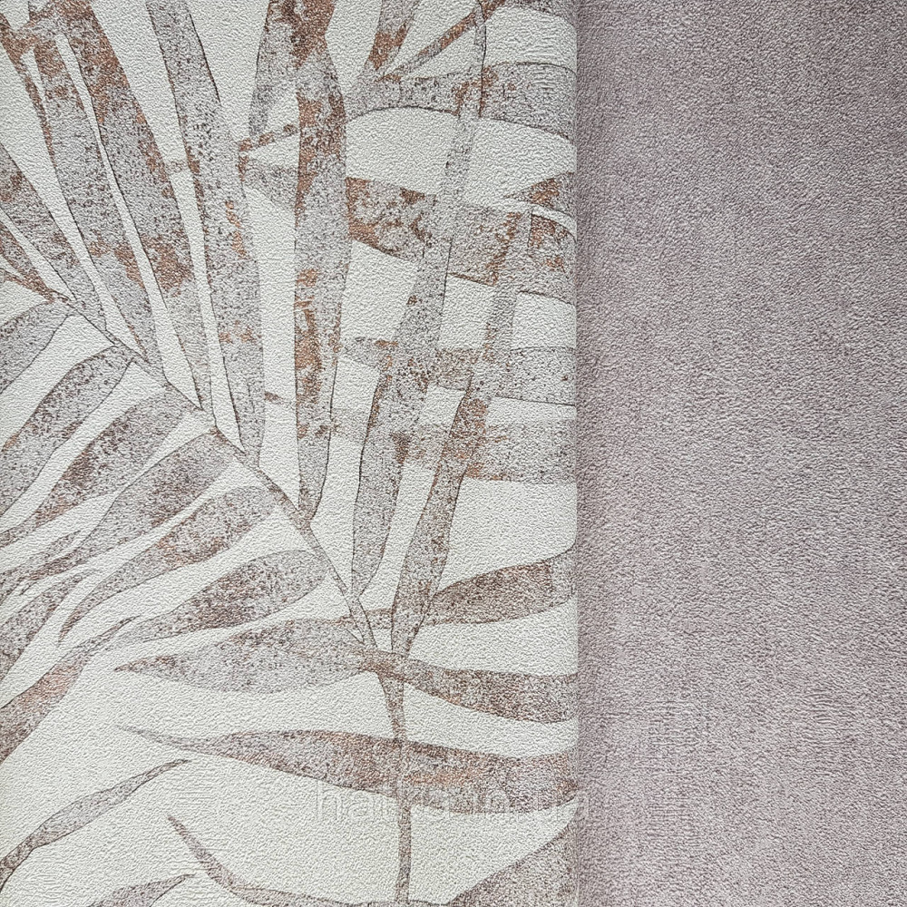 Шпалери вінілові на флізелін Rasch Linares 0.53х10 папороть листя рожеві сірі на білому 617436 Київ - фото 3