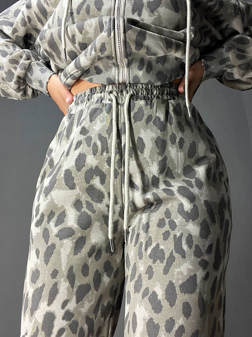 Костюм женский A-N 2749 леопардовый принт худи на молнии с капюшоном и брюки палаццо серый, серый, L Киев - изображение 6