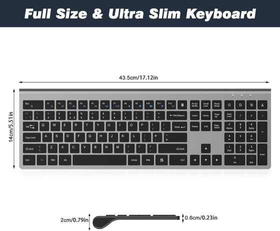 Бездротова клавіатура PINKCAT KF31 2.4G, QWERTY UK, повнорозмірна, тиха, акумуляторна, 12 мультимедійних клавіш, сіра Київ