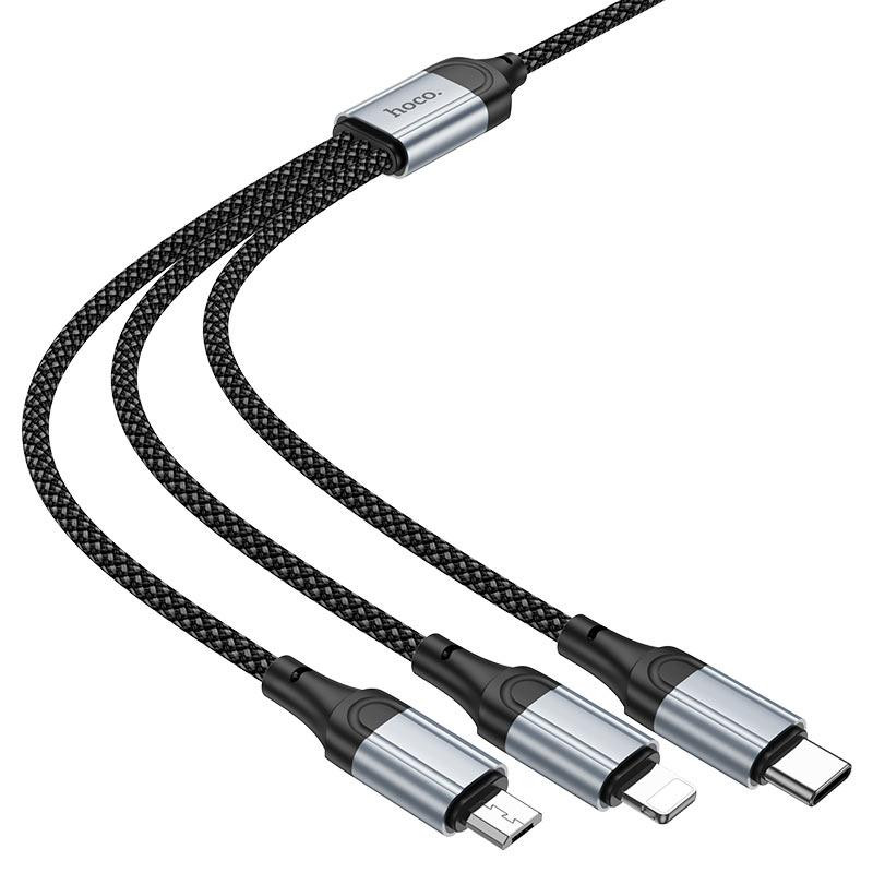 Кабель HOCO X102 Fresh 3-in-1 charging data cable (iP+Micro+Type-C) Black Київ - фото 3