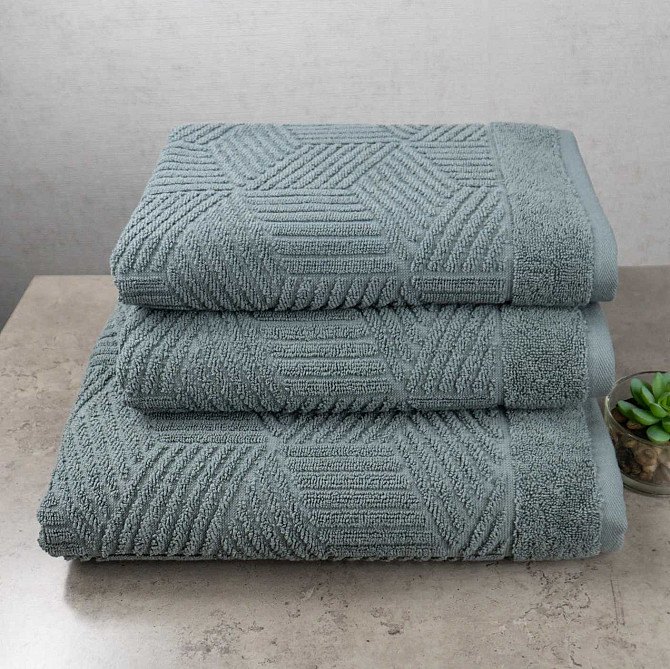 Комплект махрових рушників Уельс 3шт GM Textile 50х90см, 50х90см, 70х140см 500г/м2 (Темно-М'ятний) Суми - фото 1