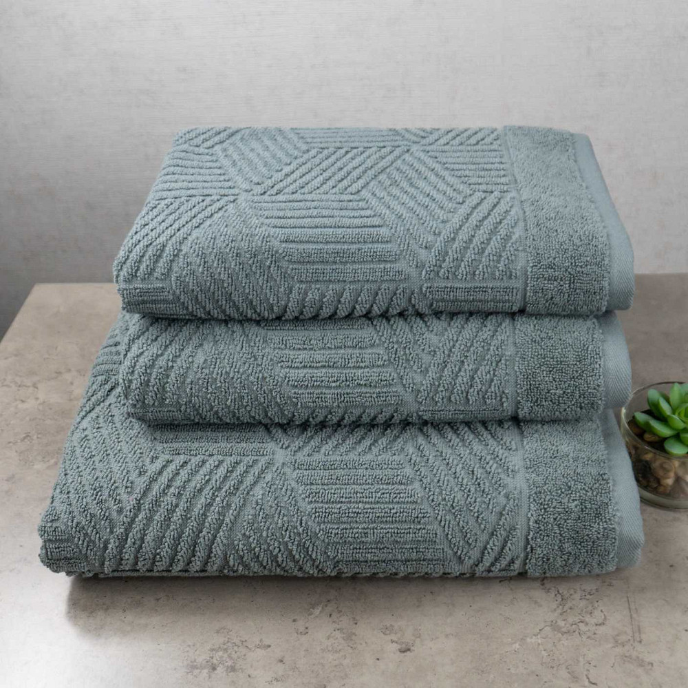 Комплект махровых полотенец Уельс 3шт GM Textile 50х90см, 50х90см, 70х140см 500г/м2 (Темно-Мятный) Сумы - изображение 1