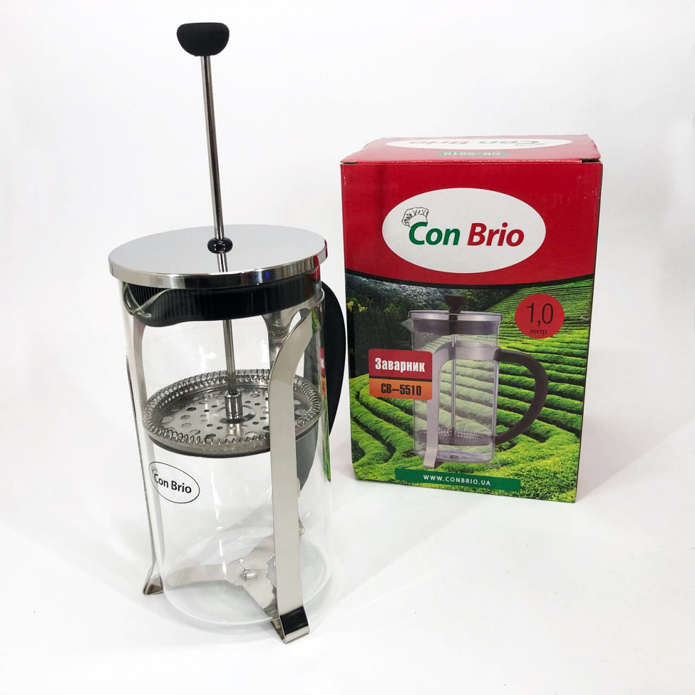 Заварник скляний з пресом Con Brio 1000 мл CB-5510, Приготування чаю за допомогою прес-заварника KH-91 Івано-Франківськ - фото 3