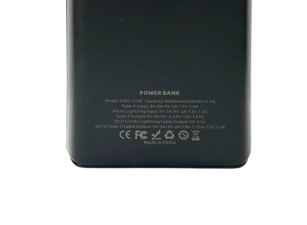 Зовнішній акумулятор (power bank) 80000 мА·год 22,5Вт PD QC потужний портативний TUGII Y108 Одеса - фото 7