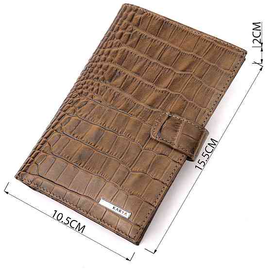 Необычное мужское портмоне с хлястиком из натуральной кожи с тиснением под крокодила KARYA 21196 Светло-коричневый Киев