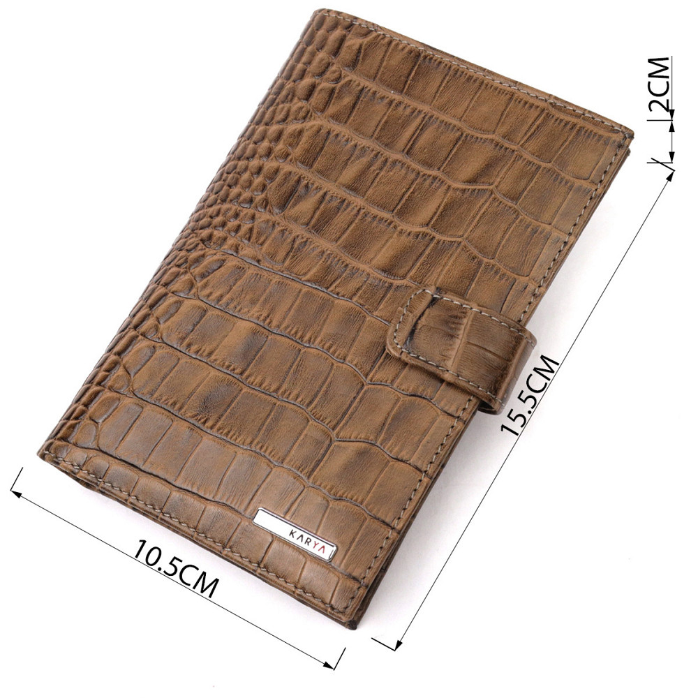 Необычное мужское портмоне с хлястиком из натуральной кожи с тиснением под крокодила KARYA 21196 Светло-коричневый Киев - изображение 3