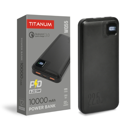 Павербанк 10000 mAh Titanum TPB-WQ55 Black 22,5W QC+PD чорний Житомир - изображение 1