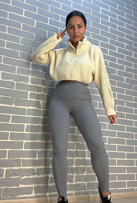 Лосины женские U 6157 рубчик теплые вязаные, серый, one size Одесса - изображение 1