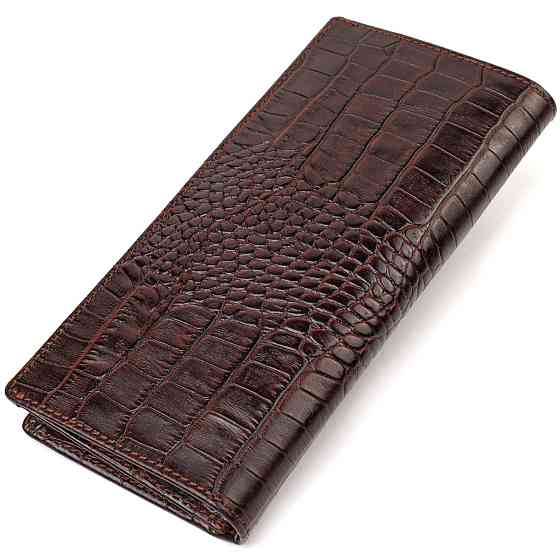 Вертикальный бумажник без застежки из натуральной кожи с тиснением под крокодила CANPELLINI 21905 Коричневый Киев