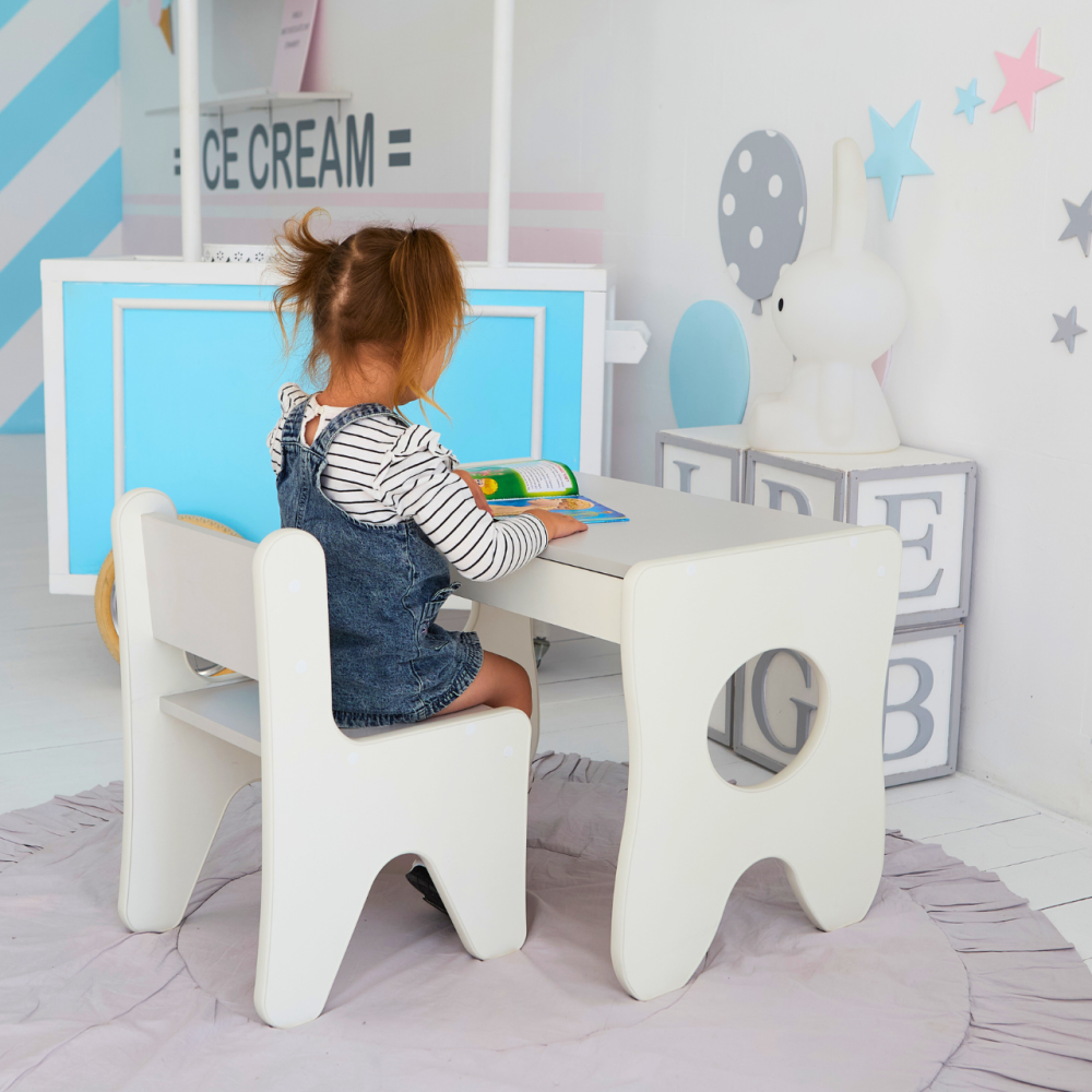 Удобный столик в детскую комнату 70×45×51, детский игральный стол с ящиком, белый с серым Каменское - изображение 4