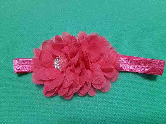 Детская малиновая повязка с цветком - размер универсальный (на резинке), цветок 10см Киев