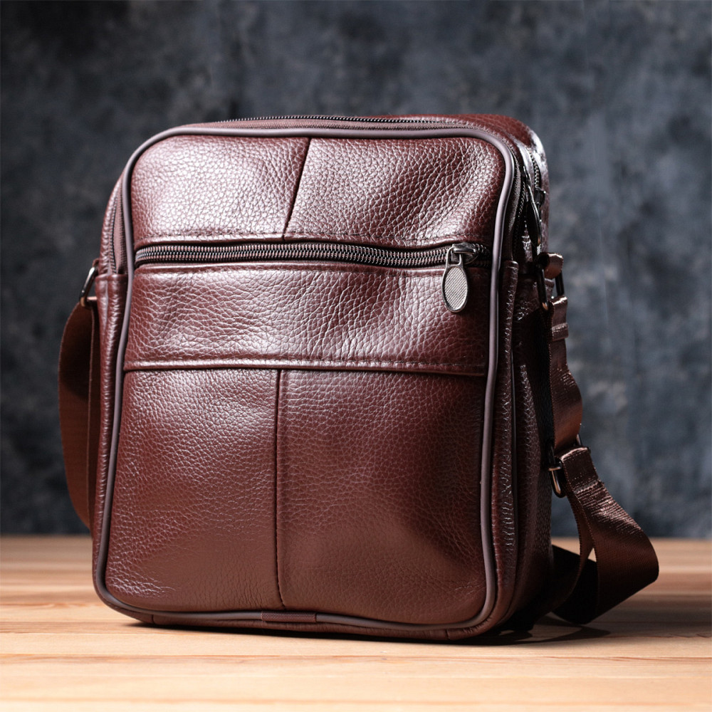 Зручна чоловіча сумка з натуральної шкіри 22858 Vintage Коричневий Київ - фото 2