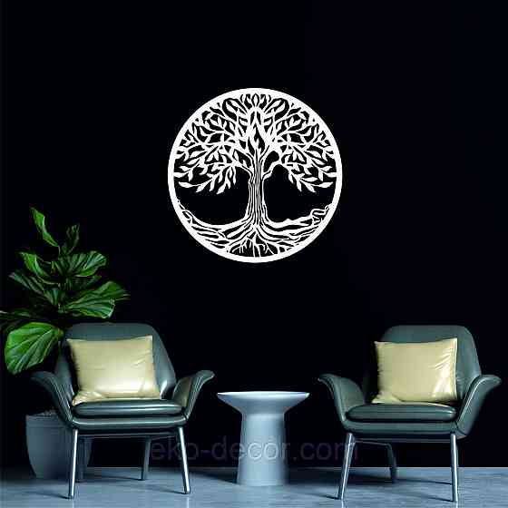 Декоративное настенное 3D Панно «Дерево в кругу» Декор на стену с объемом 50*50 см, Белый Киев