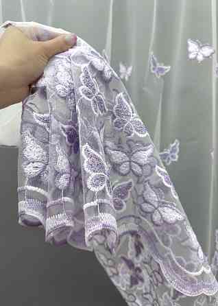 Тюль VR-Textil 1741т Фатин "Метелики" з вишивкою та люрексом Бузковий з білим 200х270 см (42-1108) Київ