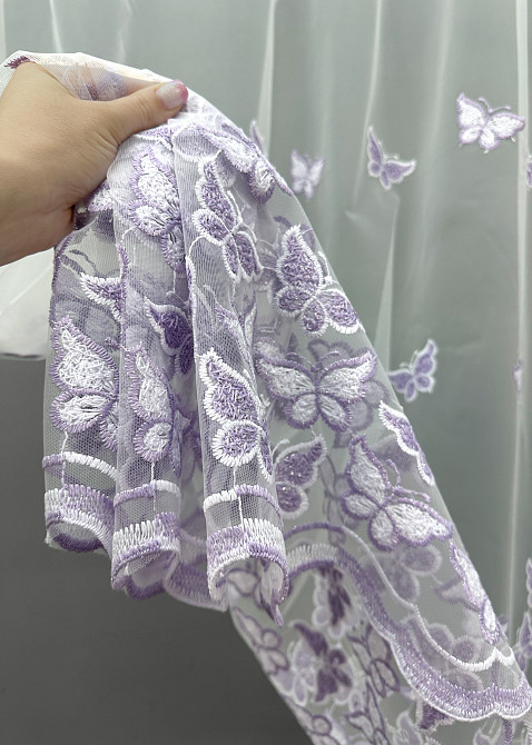 Тюль VR-Textil 1741т Фатин "Метелики" з вишивкою та люрексом Бузковий з білим 200х270 см (42-1108) Київ - фото 4