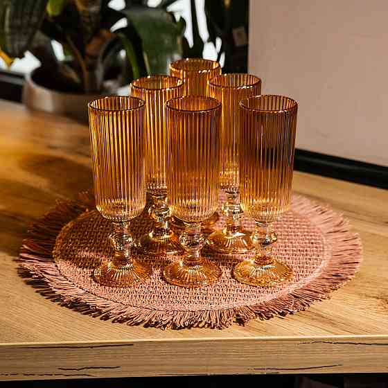 Набір келихів для шампанського 6 штук 160 мл на ніжці Бурштиновий Yiwu HP-19-211 Коломыя