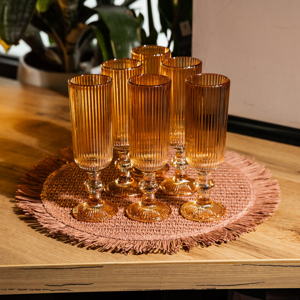 Набір келихів для шампанського 6 штук 160 мл на ніжці Бурштиновий Yiwu HP-19-211 Коломия - фото 3