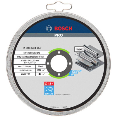 Круг відрізний Bosch Professional Stand по металу, 125х1.0х22.2мм, 10шт (2.608.603.255) Вінниця - фото 2