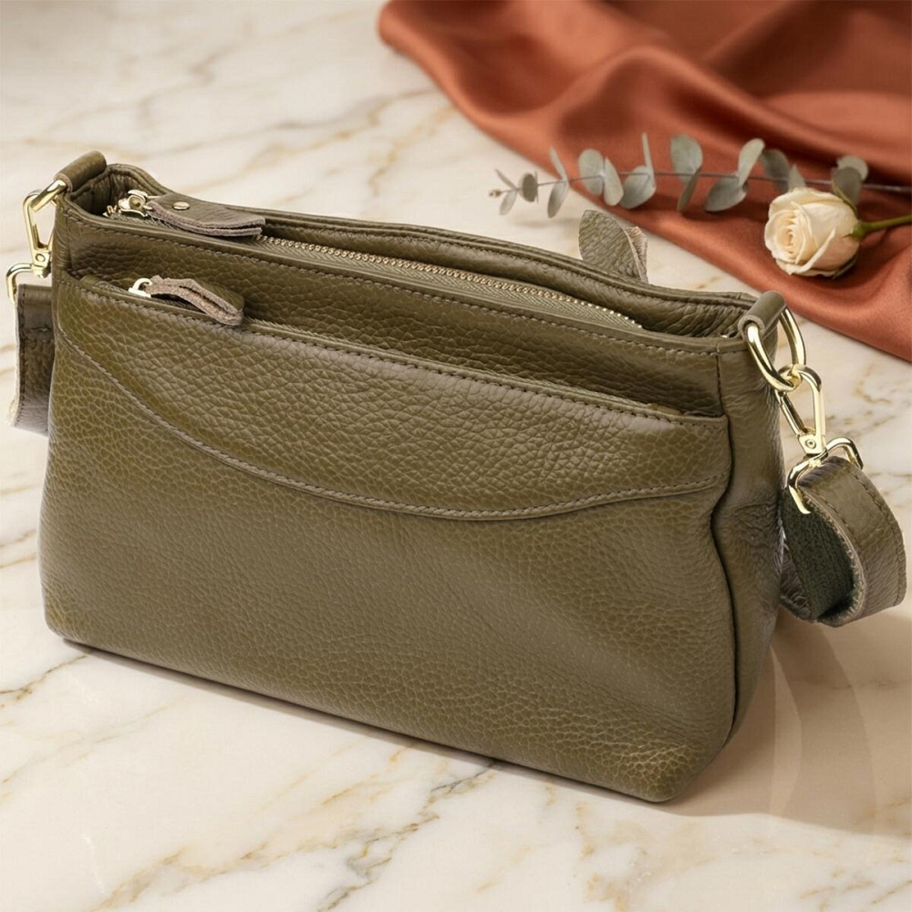 Шкіряна сумка із щільним дном для жінок Vintage 22984 Оливковий Київ - фото 13