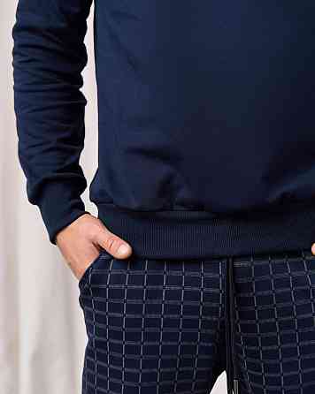 Мужской теплый домашний костюм со штанами в клетку - Байка Tom John 93378 M Киев