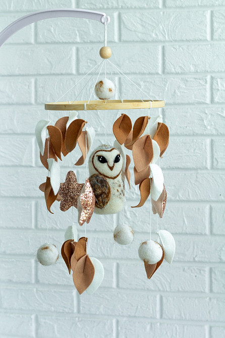 Дитячий музичний мобіль на ліжечко для немовлят WooolyWool «Сова» з 35 мелодіями Київ - фото 1