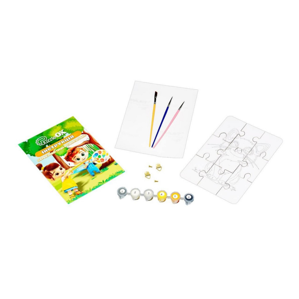 Деревʼяний пазл-розмальовка А5 "Котик" Puz-22938 пензлик, фарби, клейка плівка Вінниця - фото 3