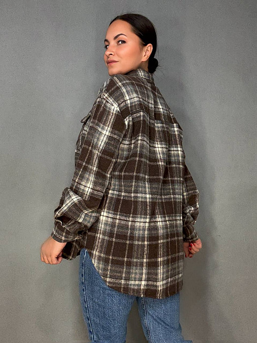 Сорочка жіноча YZY 223 картата оверсайз тепла байка, коричневий, one size Київ - фото 4