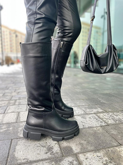 Шкіряні чоботи жіночі зимові на низькому ходу чорні 11/260 / Чоботи на зиму р. 37, 39 Коломия - фото 8