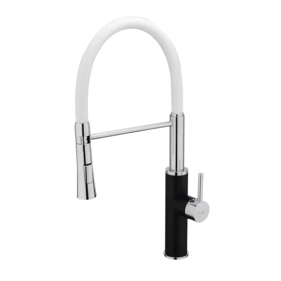 Змішувач для кухні Frap F4452-7 з гнучким виливом, 2 режими, чорно/білий Київ