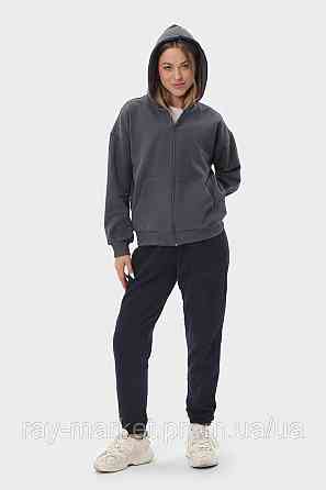 Костюм жіночий худі на блискавці темно-сіре та штани чорні RAY PREMIUM LOOSE U0809 (U0809W-Dark Grey-Black) Київ