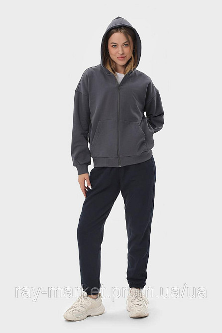 Костюм жіночий худі на блискавці темно-сіре та штани чорні RAY PREMIUM LOOSE U0809 (U0809W-Dark Grey-Black) Київ - фото 3