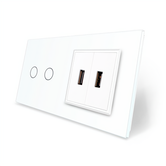 LIVOLO Сенсорний вимикач 2 сенсора 2 USB Livolo білий скло (VL-C702/2USB-11) Коломия