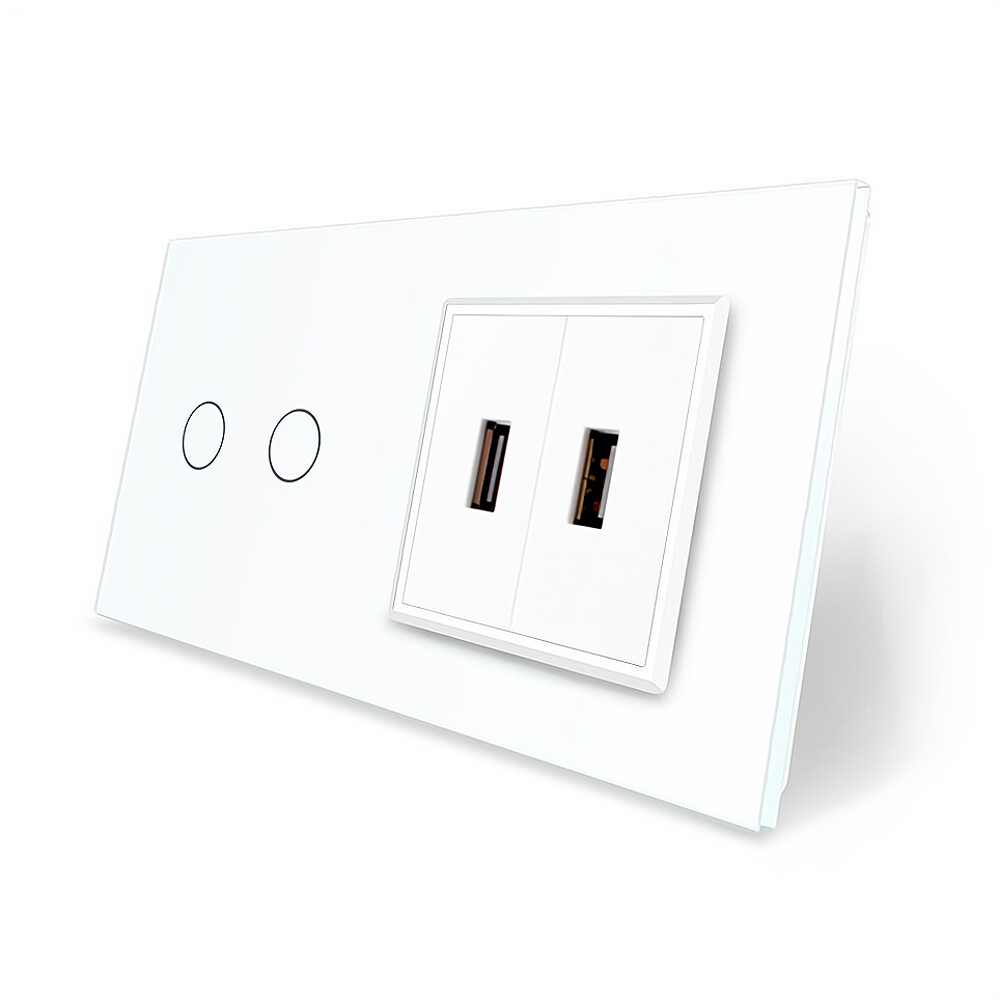 LIVOLO Сенсорний вимикач 2 сенсора 2 USB Livolo білий скло (VL-C702/2USB-11) Коломия - фото 1