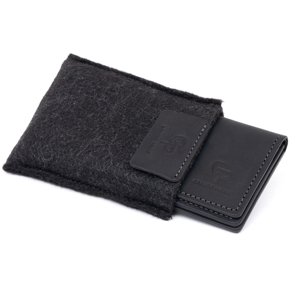 Візитниця з обкладинкою для ID-паспорта з натуральної шкіри Чорна (GRANDE PELLE) Київ - фото 1