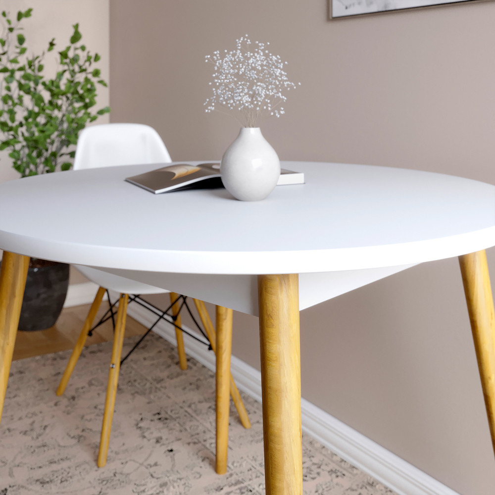 Обеденный стол круглый LION Маями-1 деревянные ножки Нимфея Альба (белый) (LION-041002) Днепр - изображение 3