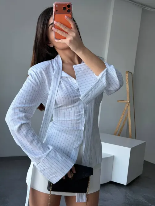 Стильна жіноча сорочка зі льону в смужку Одеса - фото 12