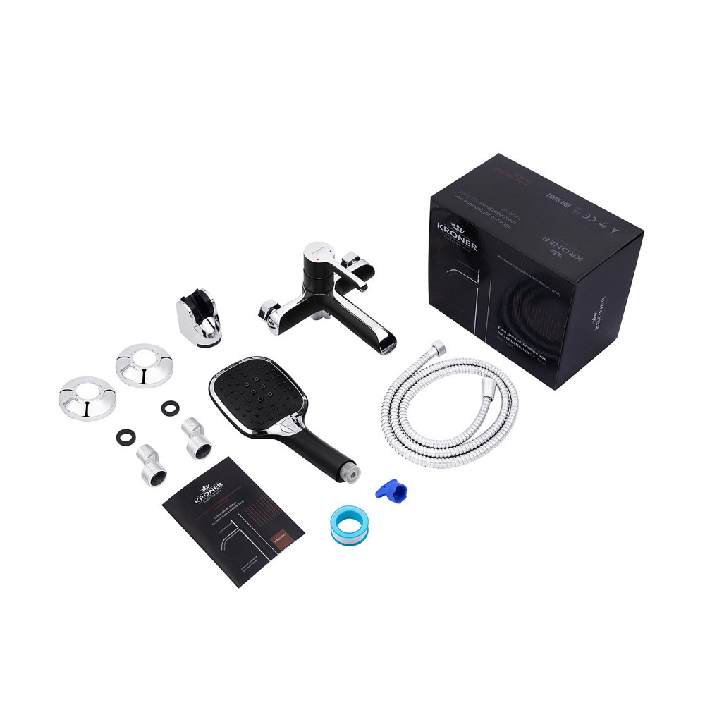 Змішувач для ванни з душовим гарнітуром Kroner KRP Essen - SCH060 хром/чорний Київ - фото 9