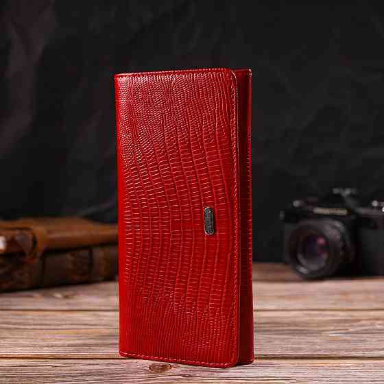 Місткий жіночий гаманець із фактурної натуральної шкіри з тисненням CANPELLINI 21709 Червоний Київ