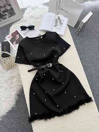 Жіноча романтична сукня з перлинами та натуральним пір'ям креп костюмка Одеса