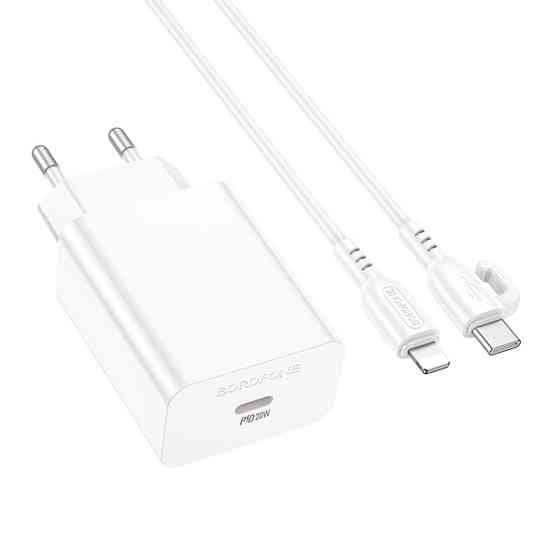Сетевое зарядное устройство с кабелем BOROFONE BA21A Pro Long journey single port PD20W charger set(C to iP) White Одесса