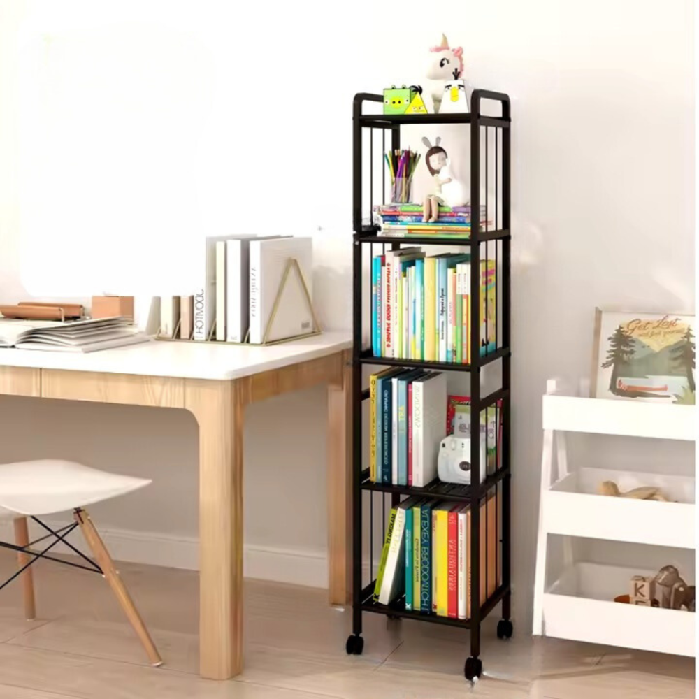 Стеллаж полка напольная на 5 ярусов,передвижная на колесах металлическая цвет черный размер 33х25х141 см Каменец-Подольский - изображение 1