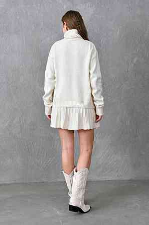 Жіночий затишний теплий костюм: светр і спідниця дрібна машинна в'язка. Молочний Одеса