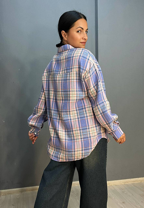 Сорочка жіноча Baoyu 225 картата оверсайз фланель подовжена спинка one size, бузковий, one size Київ - фото 4