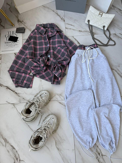 Женский стильный прогулочный костюм двойка: рубашка и штаны фланель + двунитка Одесса - изображение 1