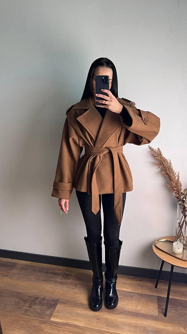 Стильний жіночий тренч-пальто з пальтової тканини без підкладки турецький кашемір моко Одеса - фото 10