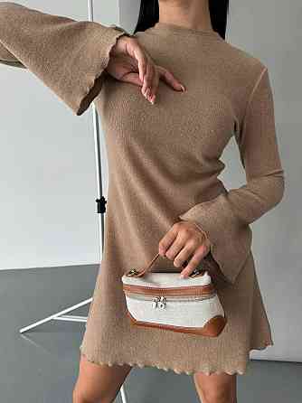 Женское базовое платье качественное и плотное рубчик-анкора Турция (не просвечивает) Беж Одесса