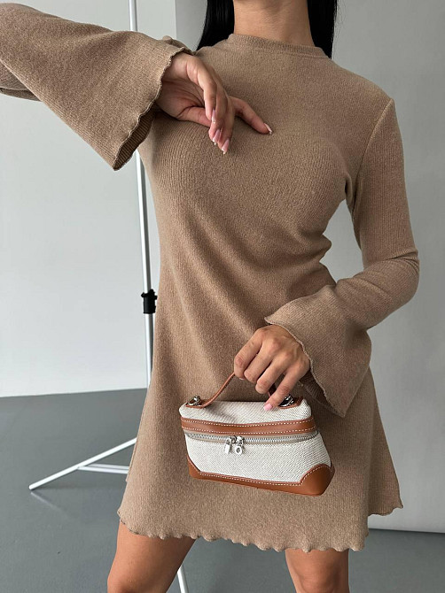 Женское базовое платье качественное и плотное рубчик-анкора Турция (не просвечивает) Беж Одесса - изображение 1