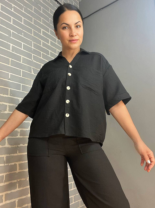 Костюм женский Mix Ray 4157 рубашка оверсайз брюки с разрезами по бокам ровные от бедра черный, черный, M Киев - изображение 4