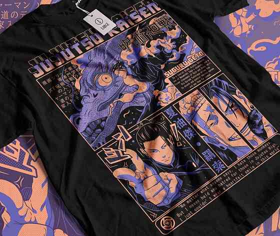 Футболка чоловіча з аніме принтом Магічна битва оверсайз (S/M/L) Чорний AnimeJ1182 Дніпро